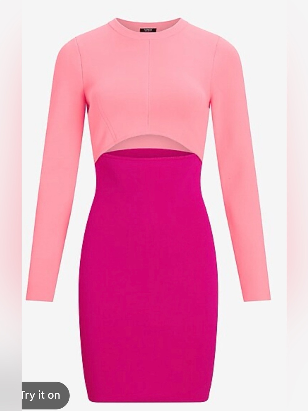 Express Two-Tone Pink Fitted Long-Sleeve Cutout Dress